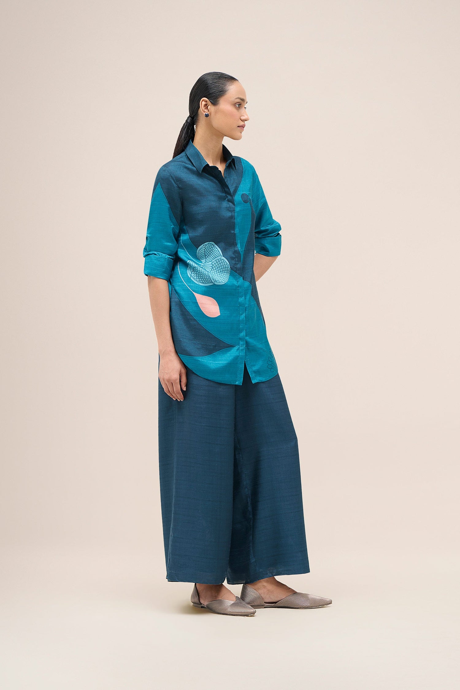  Silk Arwa Shirt Set – Blue