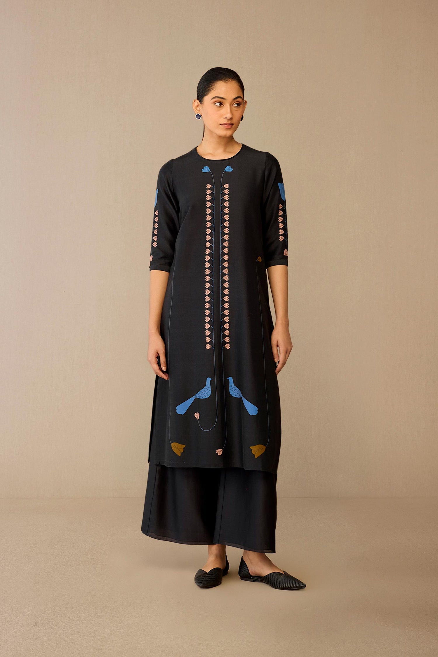  Chanderi Shaza Kurta Set – Black