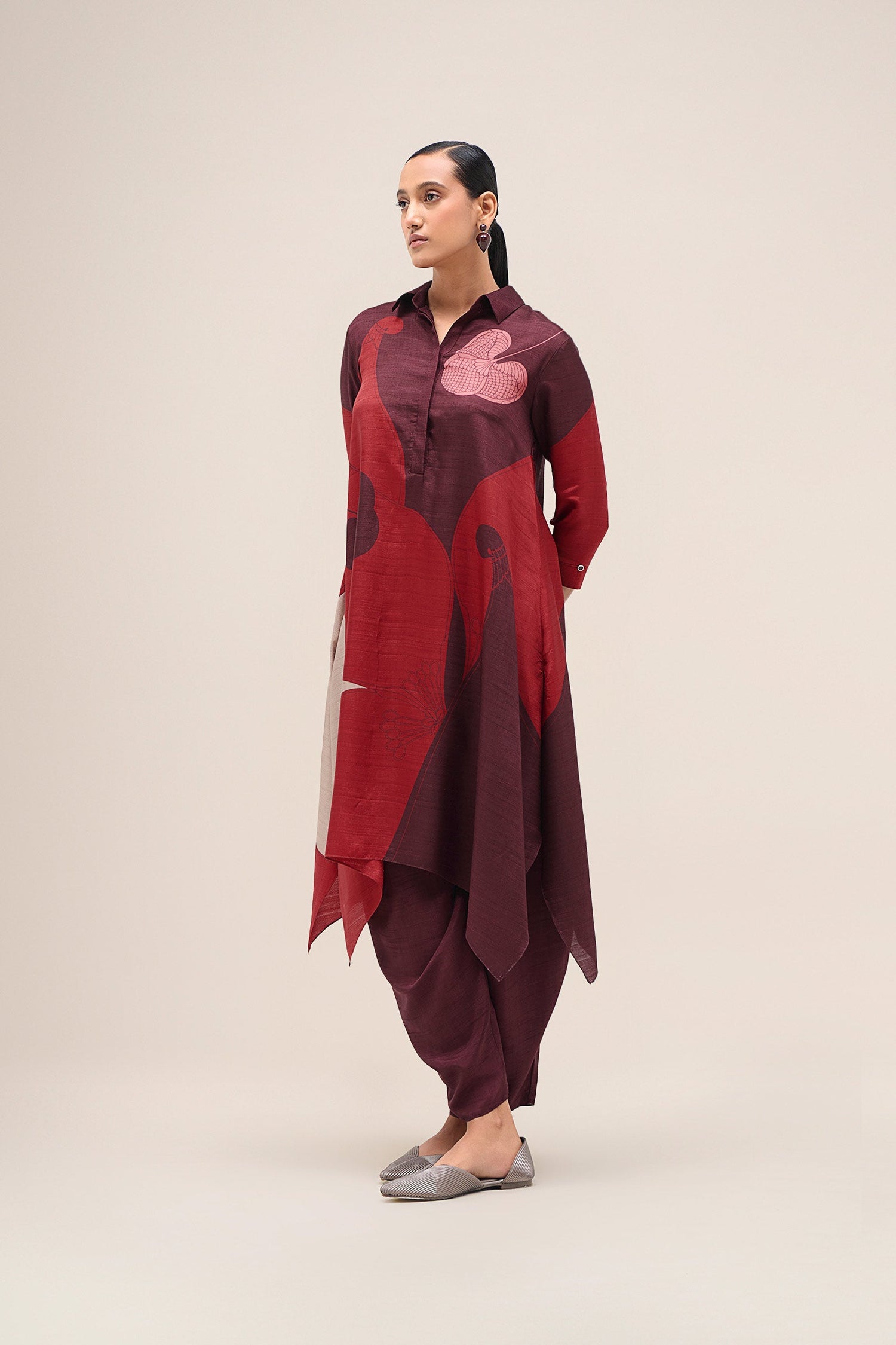  Silk Zoha Tunic Set – Red