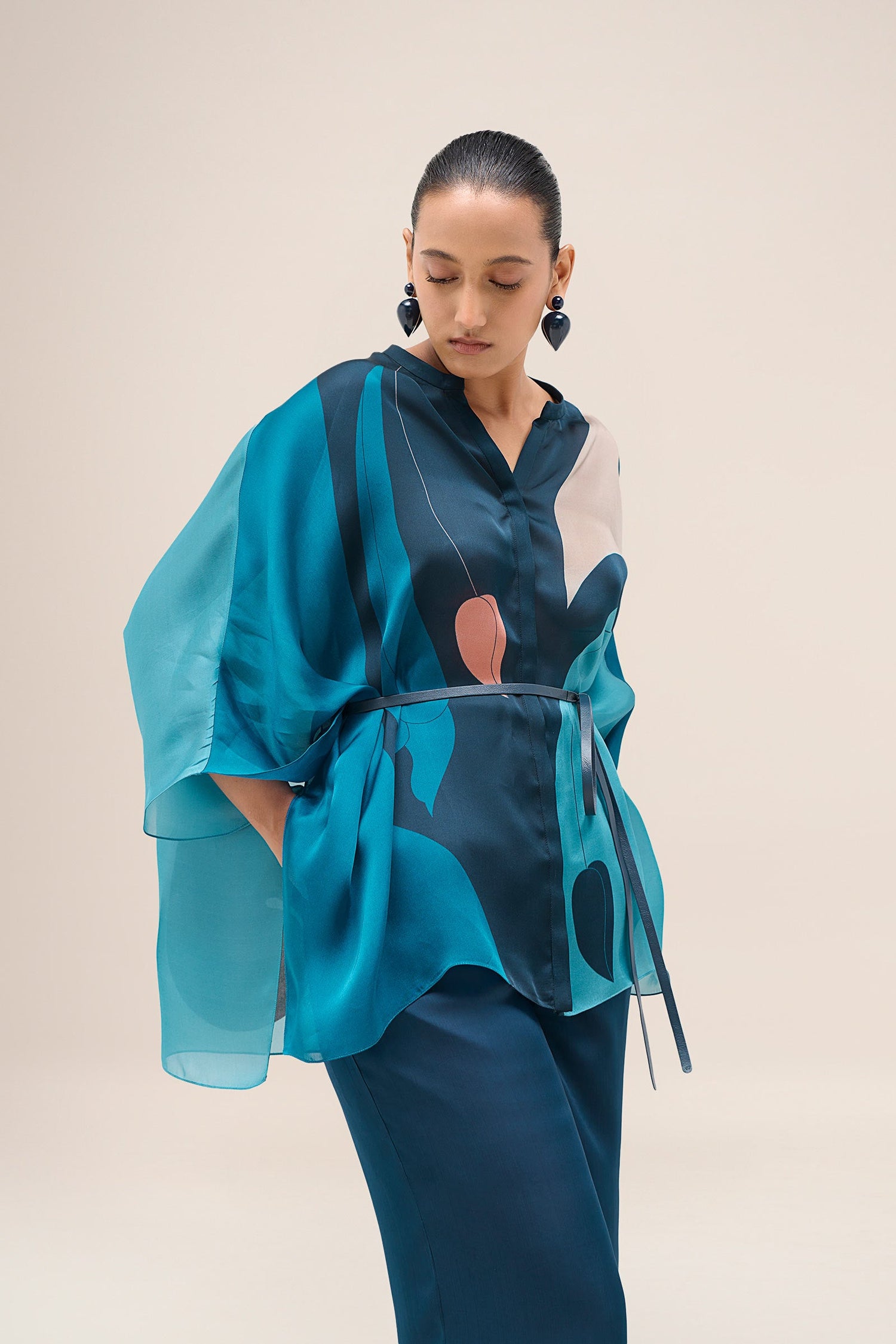  Organza Miya Kaftan Shirt Set – Blue