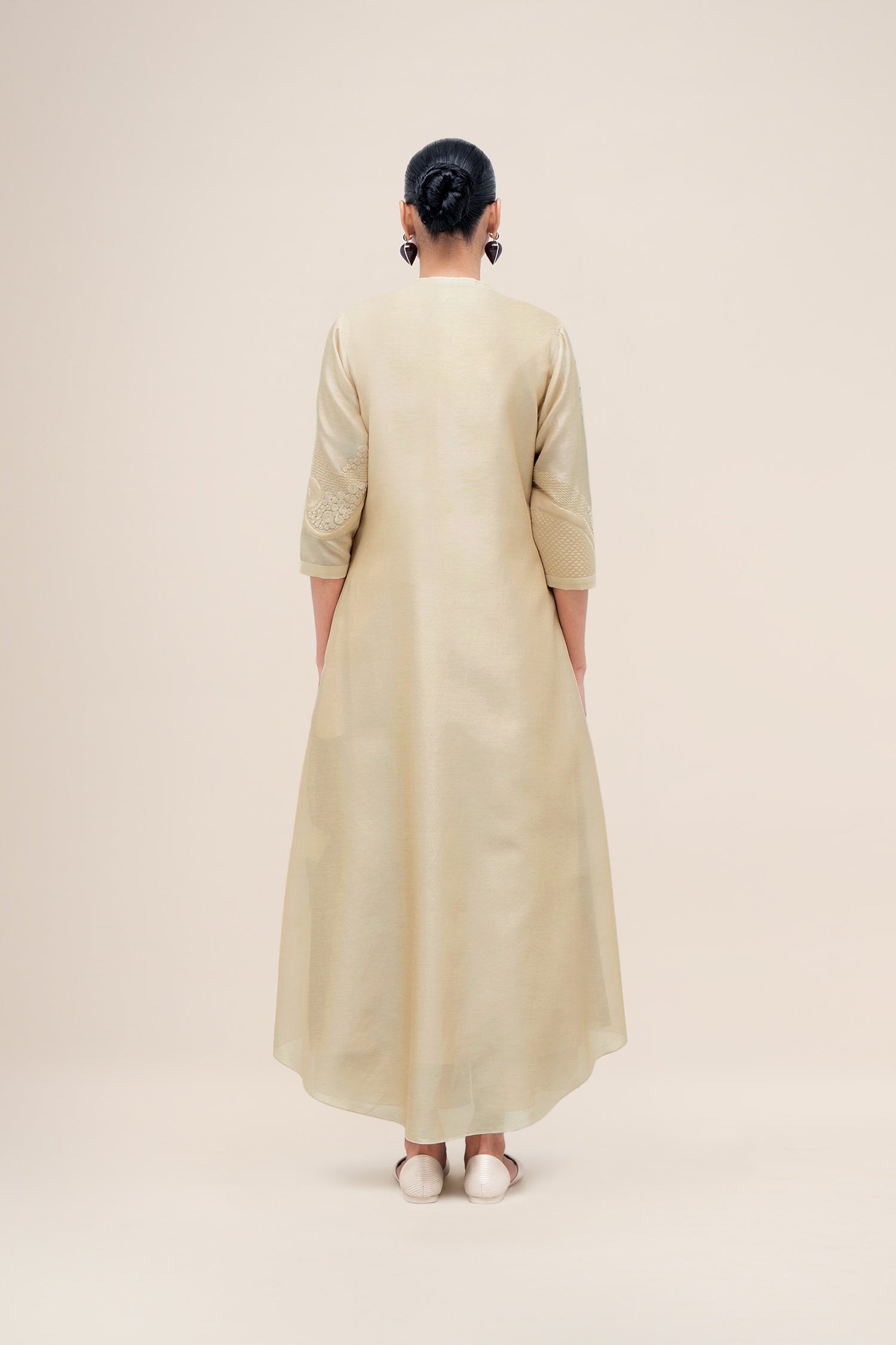  Chanderi Rida Jacket Set – Beige