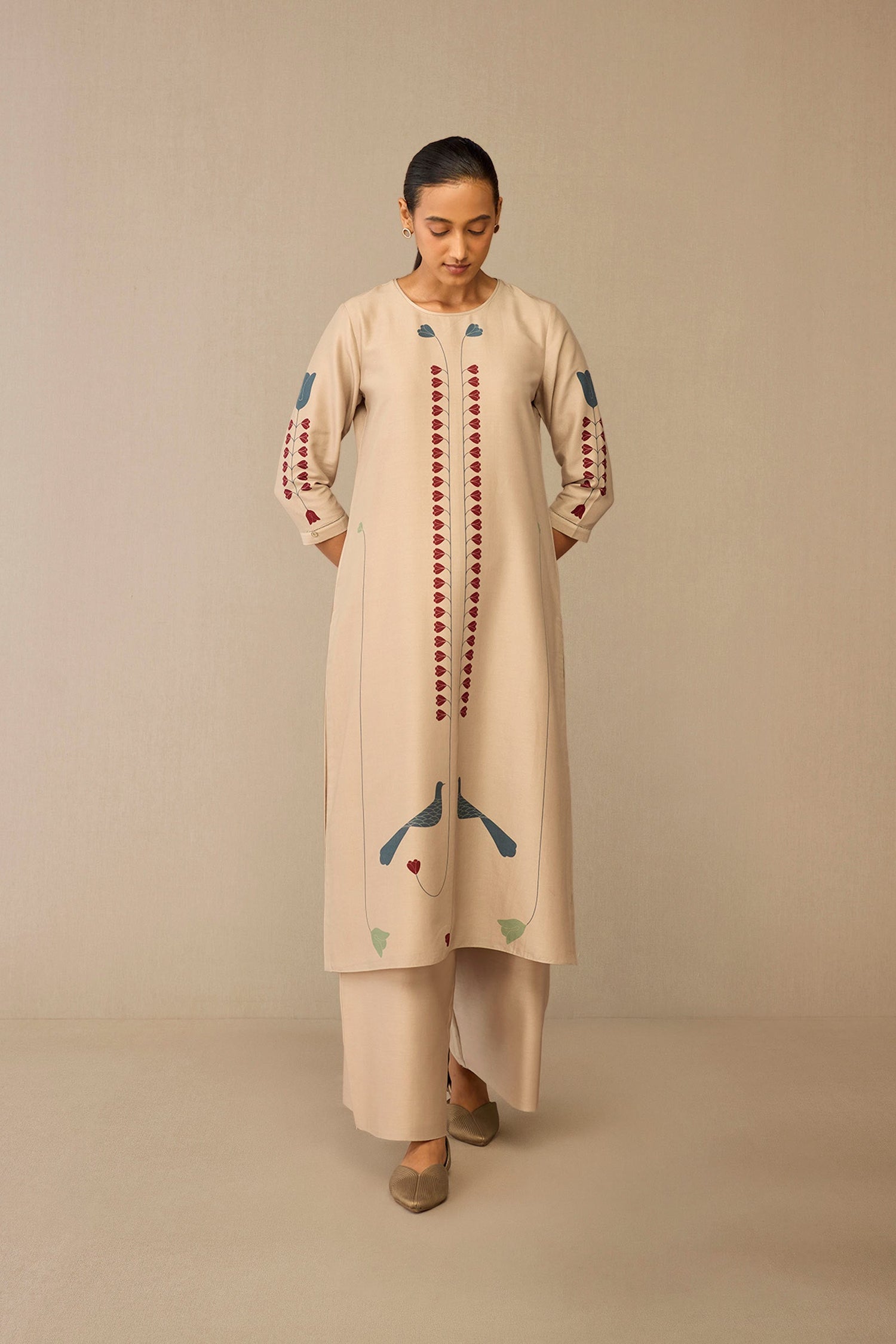  Chanderi Azran Kurta Set – Beige