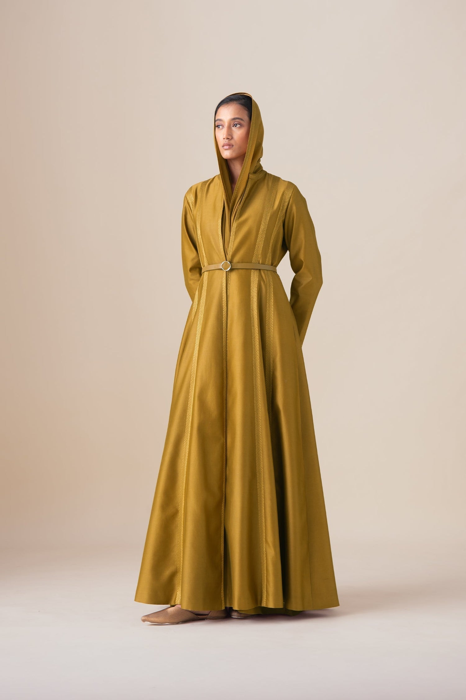    Chanderi Rubab Abaya Set – Yellow