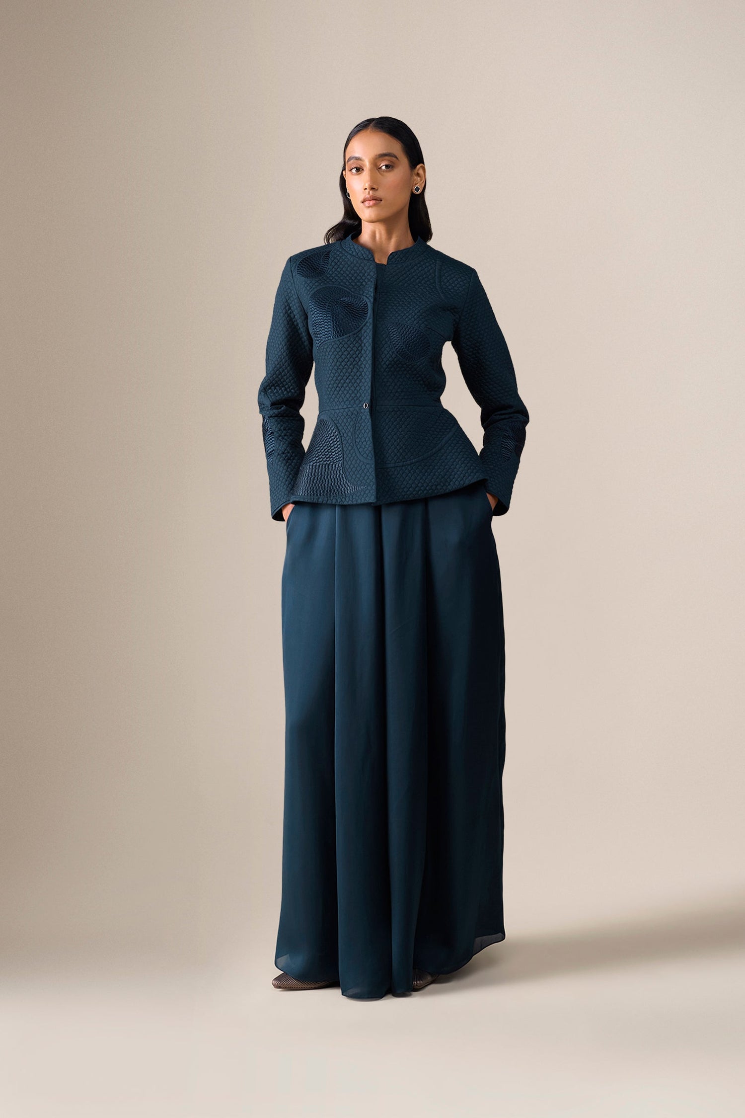  Silk Valla Jacket Set – Blue
