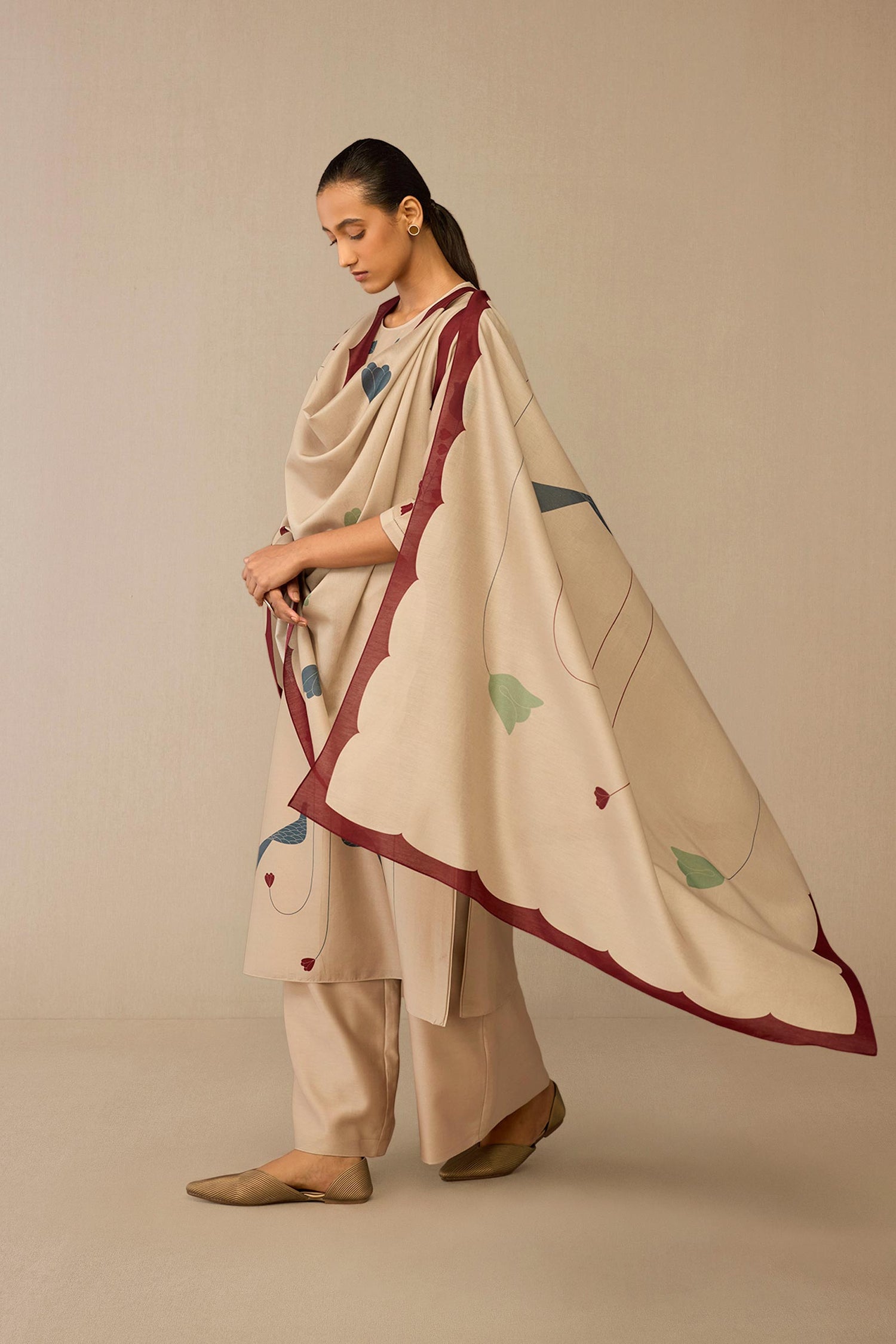  Chanderi Azran Kurta Set – Beige
