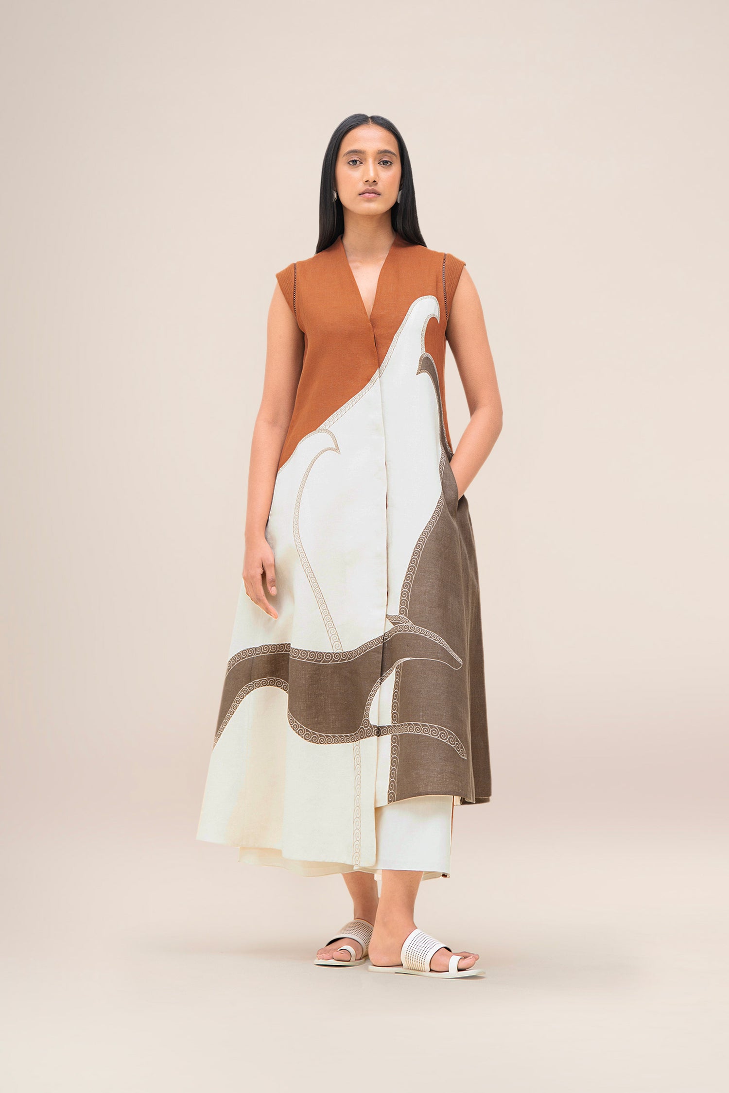  Linen Swan Jacket Set – Brown