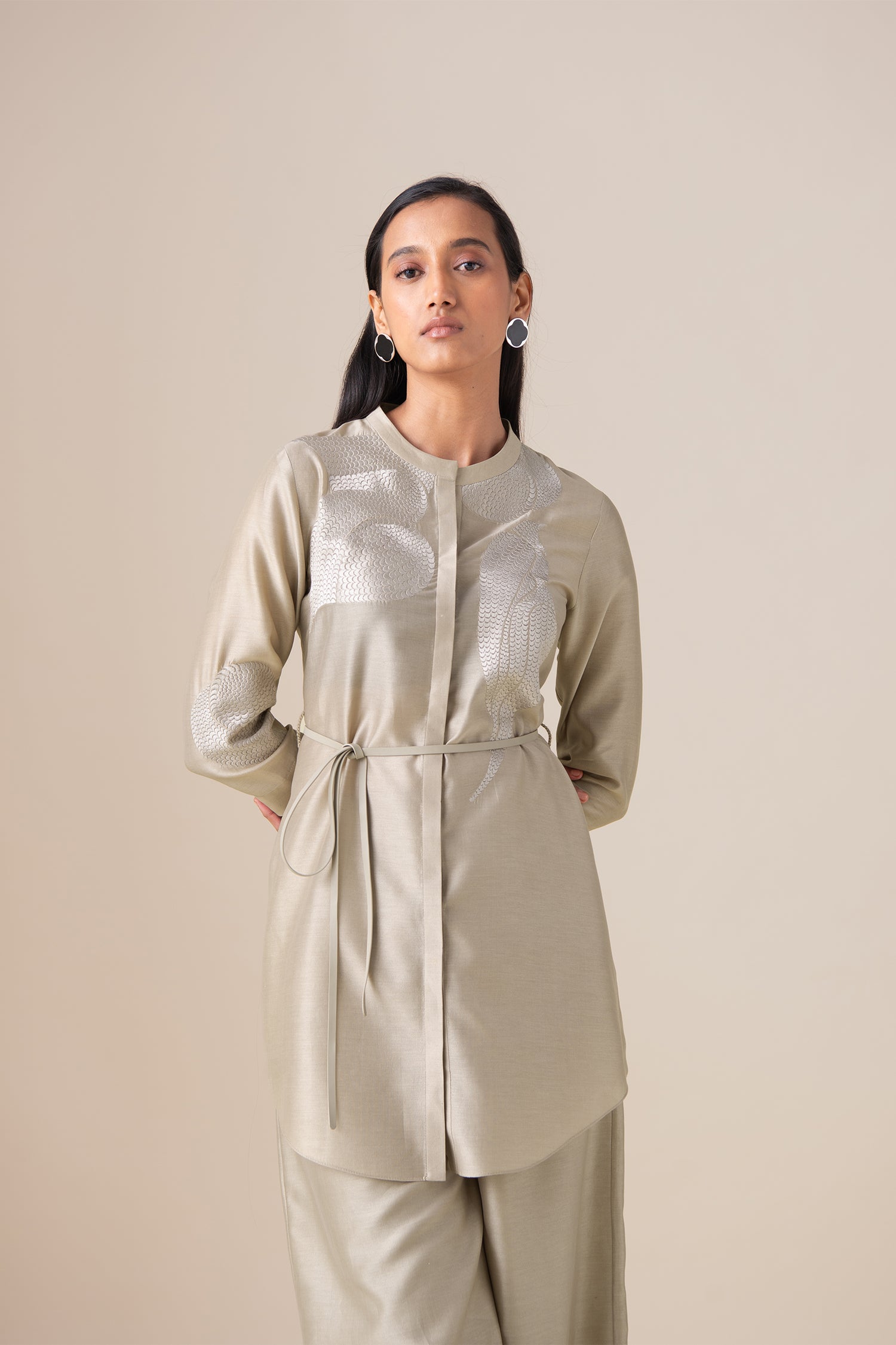  Chanderi Amani Shirt Set – Beige
