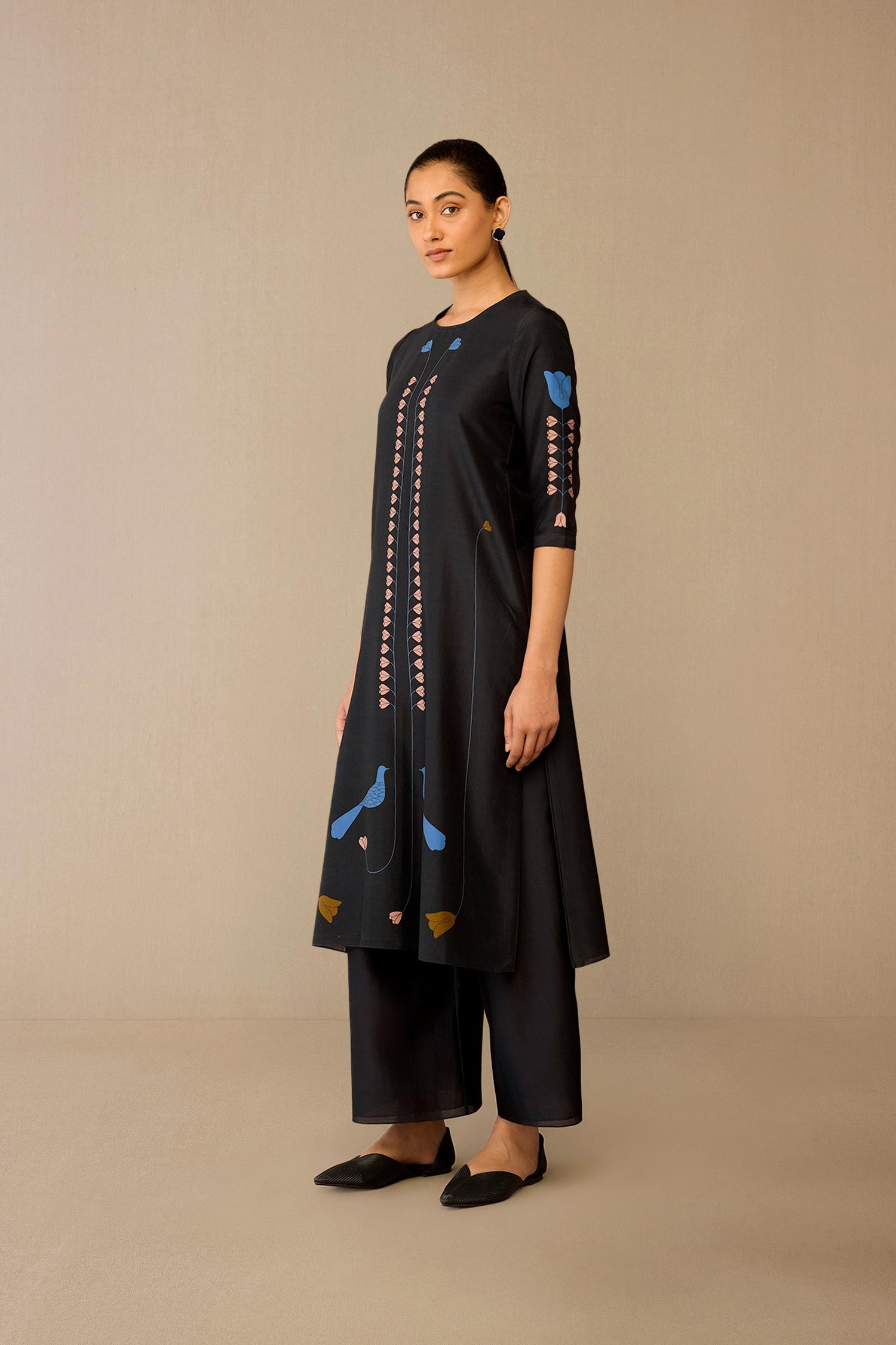  Chanderi Shaza Kurta Set – Black